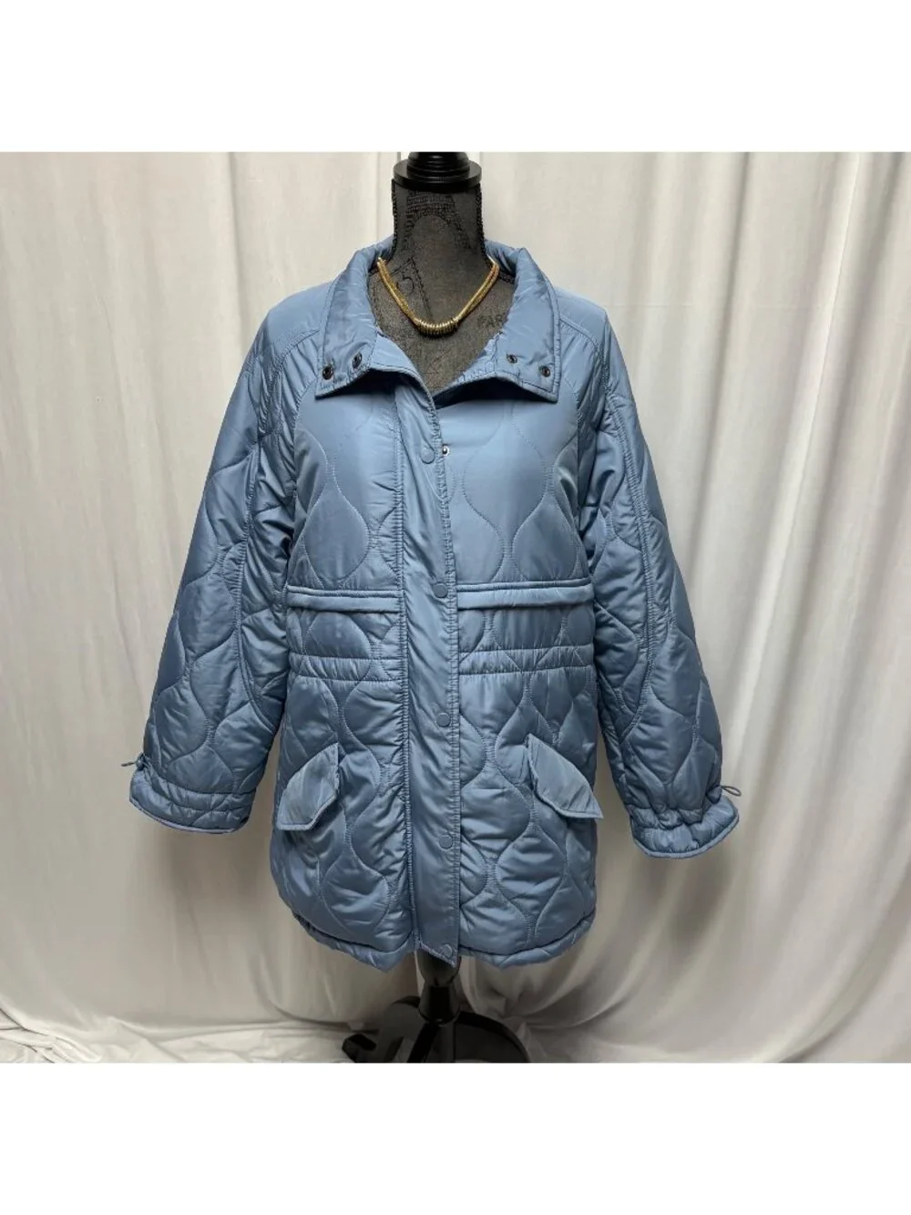 Sporto Womens Plus 1X Blue Quilted Coat Faux Fur Lined Winter Anorak Jacket